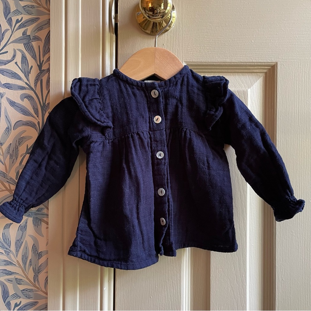 Jamie Kay Baby Navy Linen Blouse, 0-3m